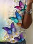 Women's Floral Butterfly Spring Print Casual Round Neck Short Sleeve T-Shirt