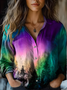 Women's Vintage Art Floral Print Cotton and Linen Long Sleeve Shirt