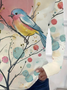 Women's Floral Bird Spring Print Casual Round Neck Long Sleeve T-Shirt