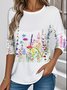 Casual Loose Crew Neck Floral T-Shirt