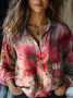 Women's Vintage Art Floral Print Cotton and Linen Long Sleeve Shirt