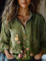 Women's Vintage Art Floral Print Cotton and Linen Long Sleeve Shirt