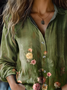 Women's Vintage Art Floral Print Cotton and Linen Long Sleeve Shirt