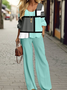 Women's Geometric Spring Print Casual Tops and Pants Two-piece Set