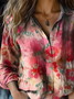 Women's Vintage Art Floral Print Cotton and Linen Long Sleeve Shirt