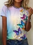 Women's Floral Butterfly Spring Print Casual Round Neck Short Sleeve T-Shirt
