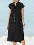 Women's Short Sleeve All Season White Plain Stand Collar Daily Going Out Casual Midi H-Line Shirt Dress Dress