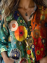 Women's Vintage Art Floral Print Cotton and Linen Long Sleeve Shirt