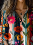 Women's Vintage Art Floral Print Cotton and Linen Long Sleeve Shirt