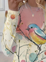 Women's Floral Bird Spring Print Casual Round Neck Long Sleeve T-Shirt