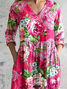 Women's Floral Spring Print Casual V-Neck Long Sleeve Dress