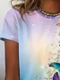 Women's Floral Butterfly Spring Print Casual Round Neck Short Sleeve T-Shirt