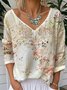 Casual Loose V Neck Floral T-Shirt