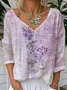Loose V Neck 3D Printing Vintage T-Shirt