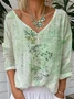 Loose V Neck 3D Printing Vintage T-Shirt