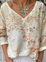 Casual Loose V Neck Floral T-Shirt