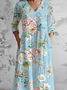 Women's Vintage Lovely Floral Art Print Pocket Cotton Dress