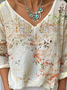 Casual Loose V Neck Floral T-Shirt
