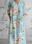 Women's Vintage Lovely Floral Art Print Pocket Cotton Dress