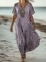 Regular Fit Floral Cotton Vintage Dress With No Belt