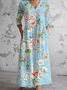 Women's Vintage Lovely Floral Art Print Pocket Cotton Dress