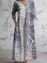 Women's Vintage Floral Art Print Pocket Cotton Dress