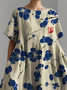 Women's Japanese Art Floral Print Vintage Round Neck Pleated Maxi Dress