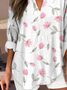 Women's Artistic Floral Print Elegant Casual V Neck Shirt