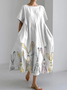 Watercolor rabbit print linen blend casual Dress With No Belt