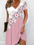 Women's Floral Spring Print Casual V-Neck Short Sleeve Dress