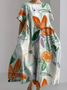 Women's Refreshing Casual Floral Design Printed Casual Crew Neck Dress With No Belt