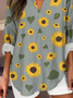 Women's Artistic Floral Print Elegant Casual V Neck Shirt