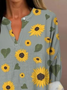 Women's Artistic Floral Print Elegant Casual V Neck Shirt