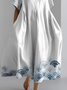 Women's Japanese Art Floral Print Vintage Round Neck Pleated Maxi Dress