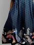 Women's Japanese Art Print Vintage Round Neck Pleated Maxi Dress