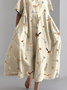 Women's Artistic Floral Print Vintage Round Neck Pleated Maxi Dress