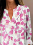 Women's Artistic Floral Print Elegant Casual V Neck Shirt