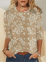 Loose Lace Crew Neck Casual T-Shirt