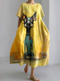 Oil Painting Art Dog Print Short Sleeve Loose Midi Dress Dress With No Belt
