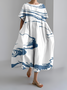 Women's Art Stripe Print Vintage Round Neck Pleated Dress