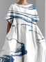 Women's Art Stripe Print Vintage Round Neck Pleated Dress
