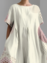Women's Japanese Art Floral Print Vintage Round Neck Pleated Dress