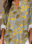 Women's Artistic Floral Print Elegant Casual V Neck Shirt