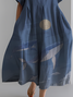 Women's Ocean Whale Art Print Vintage Round Neck Pleated Dress