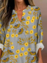 Women's Artistic Floral Print Elegant Casual V Neck Shirt