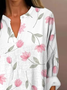 Women's Artistic Floral Print Elegant Casual V Neck Shirt