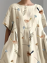 Women's Artistic Floral Print Vintage Round Neck Pleated Maxi Dress