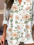 Women's Artistic Floral Print Elegant Casual V Neck Shirt