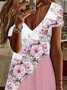 Women's Floral Spring Print Casual V-Neck Short Sleeve Dress