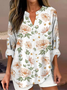 Women's Artistic Floral Print Elegant Casual V Neck Shirt